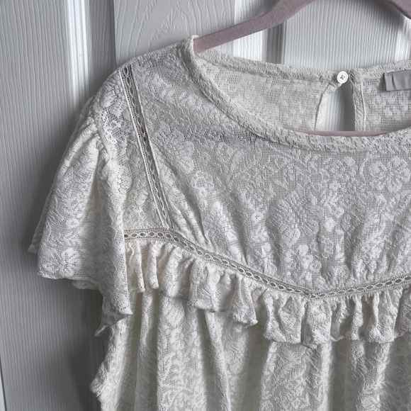 LOFT Lace Ruffle Flutter Sleeve Top Ivory Women's XXL - Picture 2 of 11